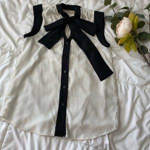 Michael Kors Black/white button down shirt with scarf/ tie